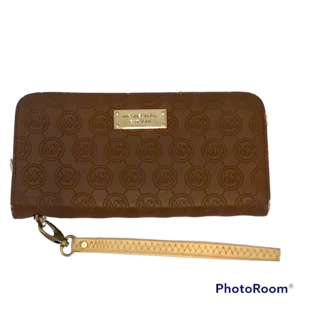 Michael Kors Brown Embossed MK Wristlet Wallet